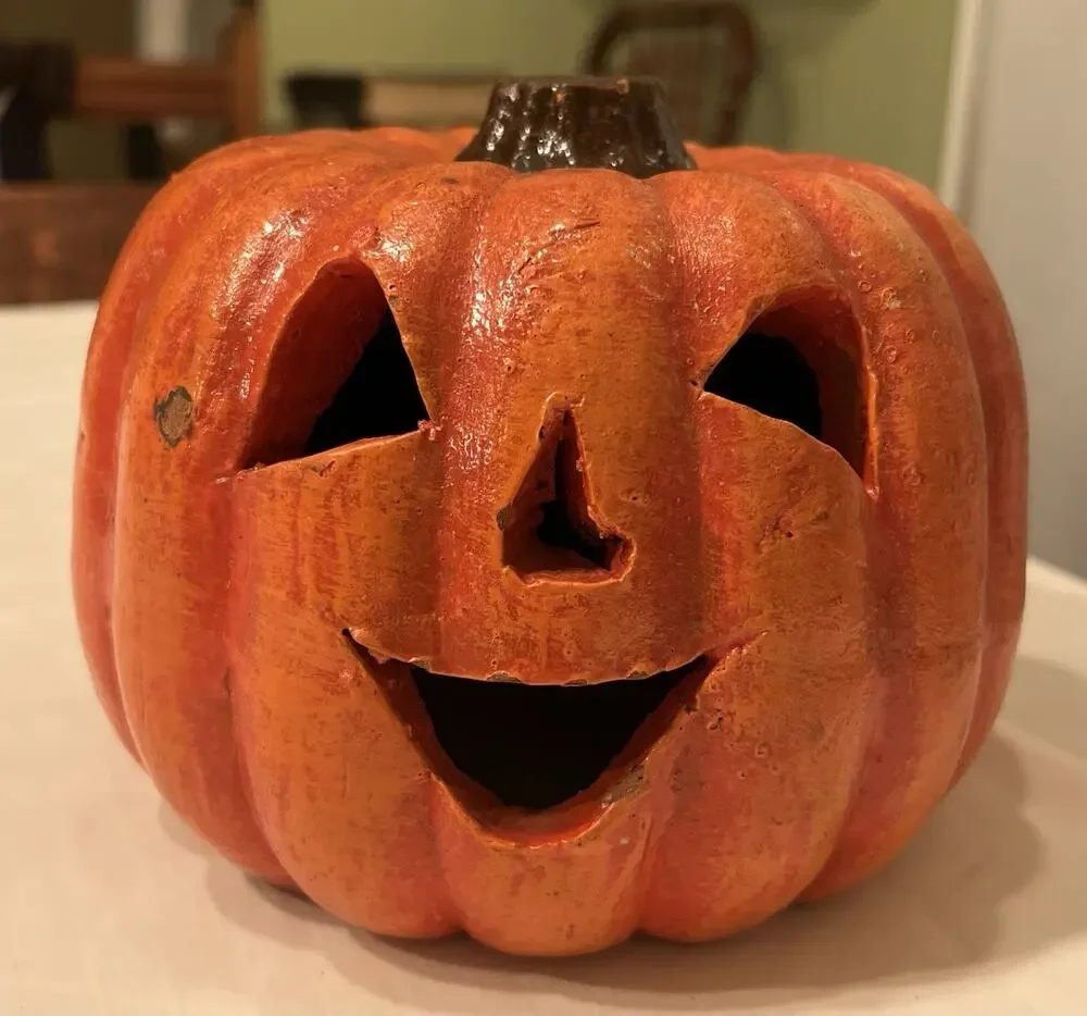 Mexico Pottery Pumpkin Jack O Lantern Halloween Decor Heavy Pottery Vintage